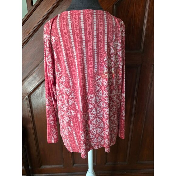 Bob Mackie Wearable Art Floral Pattern Red & Pink Long Sleeve Top Size 1X - Picture 3 of 8